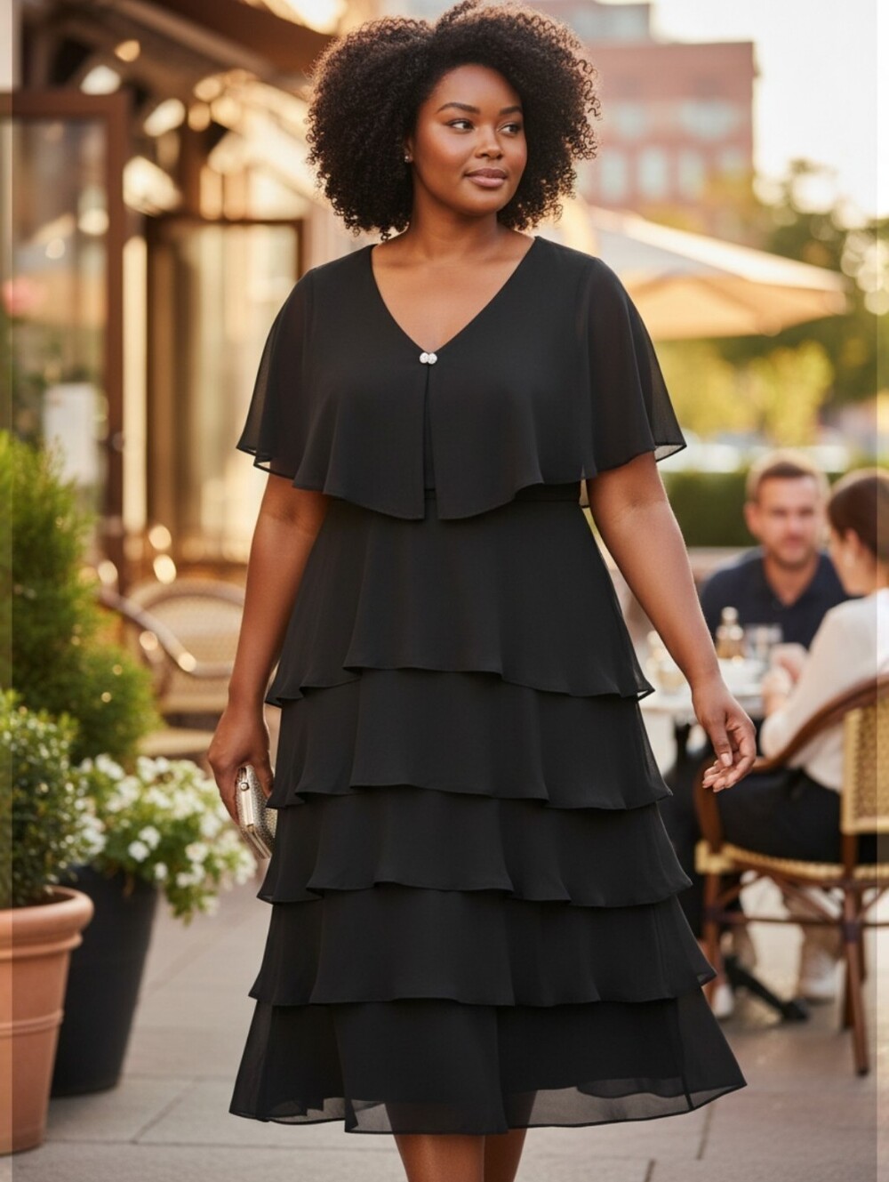 Patra Black Asymmetrical Tiered Sheath Midi Dress Size 16 - Party Special Event